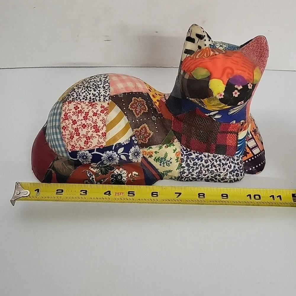 Vintage Patchwork Cat‎ Figurine Multicolor